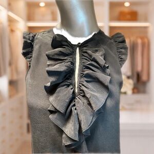 Anthropologie brand Maeve, Hermine Silk Ruffle Sleeveless Blouse, Black, Small